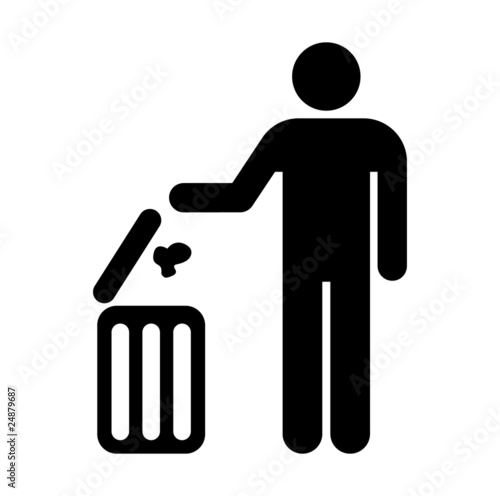 Figure of person throwing garbage into a trash can
