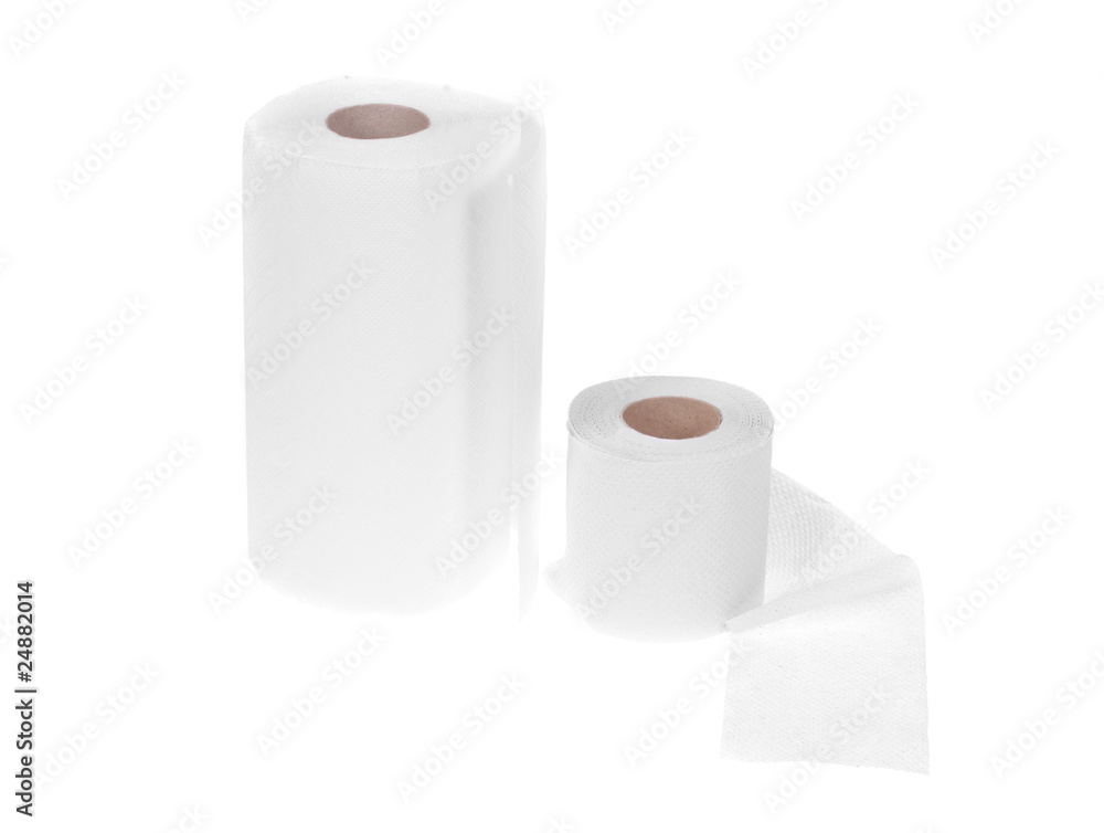 towel and toilet paper, photo on white towel and toilet paper, photo on white