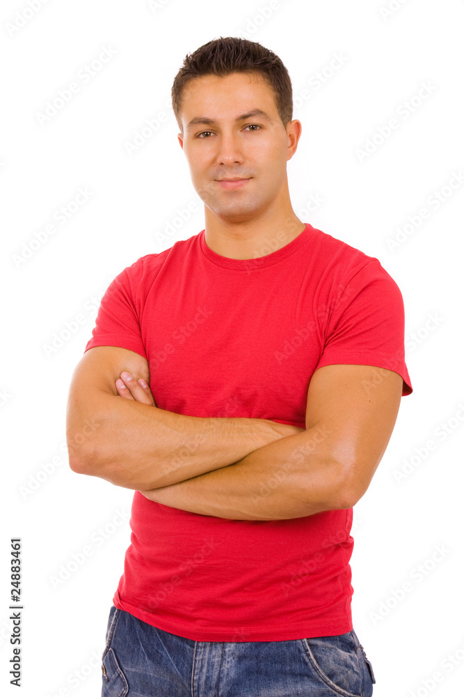 young casual man portrait, isolated on white