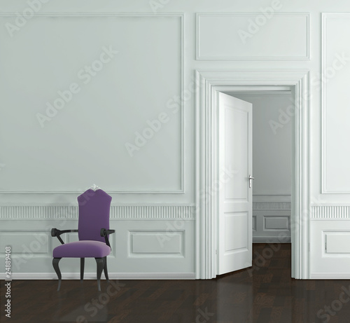 Stanza vuota con porta e sedia