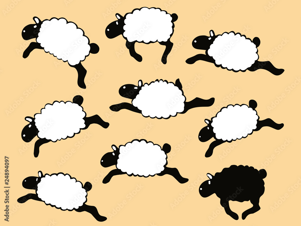 Fototapeta premium Nine Individual Frolicking Sheep