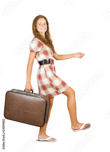 Girl going with suitcase
