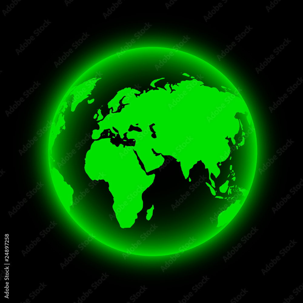 Vecteur Stock Green Glowing Neon Earth Globe | Adobe Stock