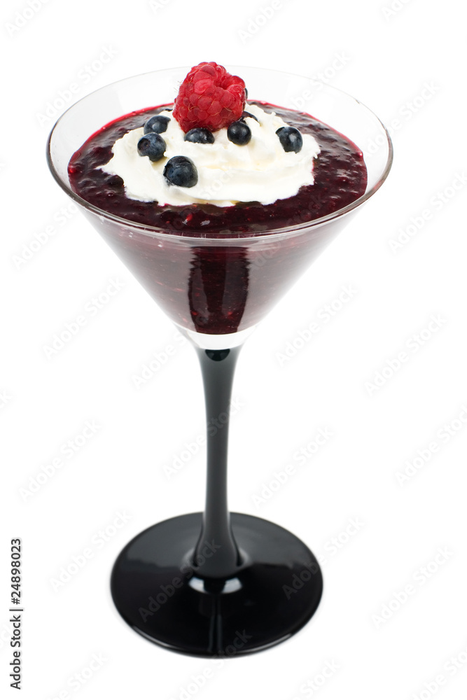 Huckleberry cocktail with whipped cream