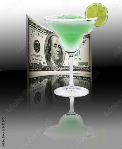 Fresh lime cocktail, money, 100 american dollars photo