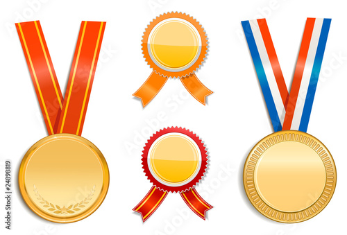Set of  gold medals and badges