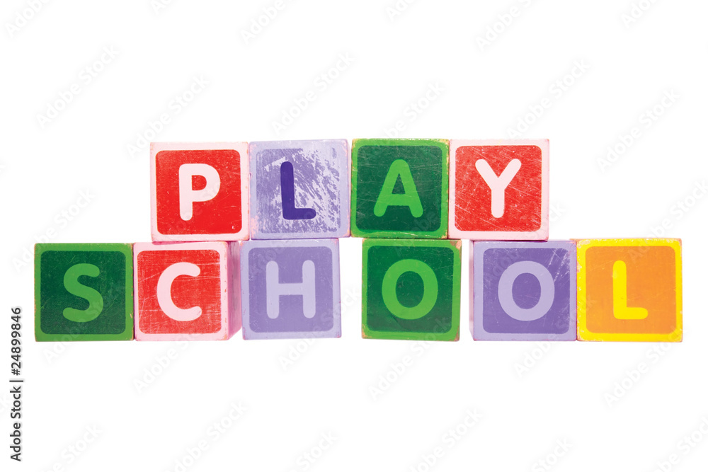 playschool in toy play block letters with clipping path on white playschool in toy play block letters with clipping path on white