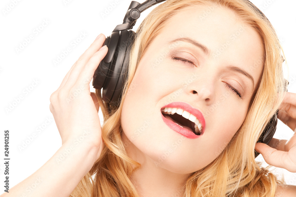 happy woman in headphones happy woman in headphones