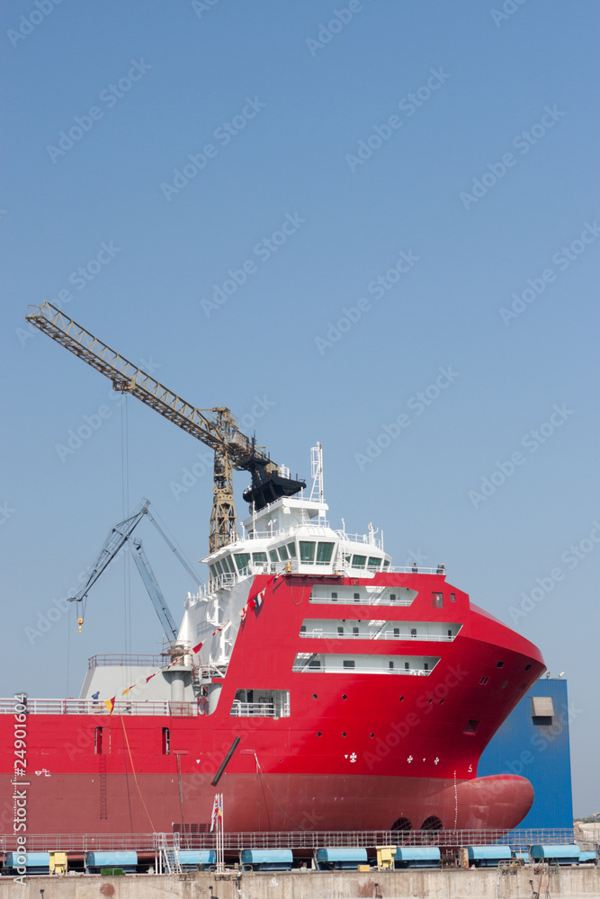 Fototapeta premium large offshore vessel on dry dock before launching