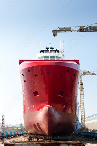large offshore vessel on dry dock before launching