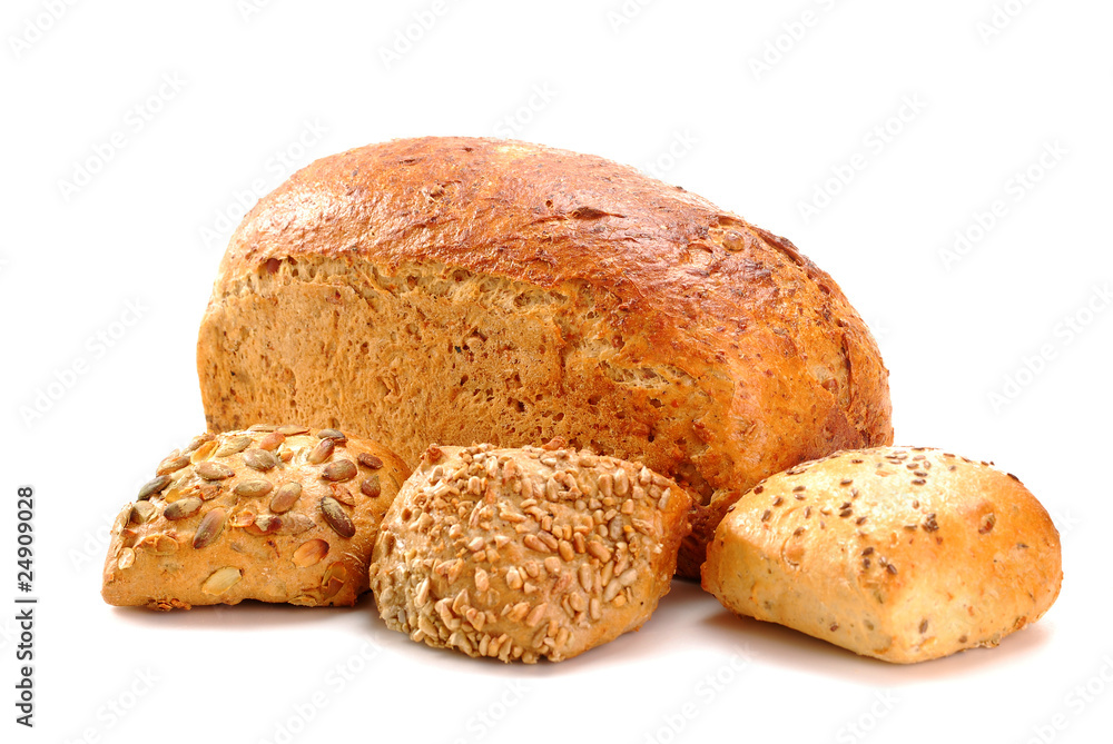 Bread and rolls isolated on white