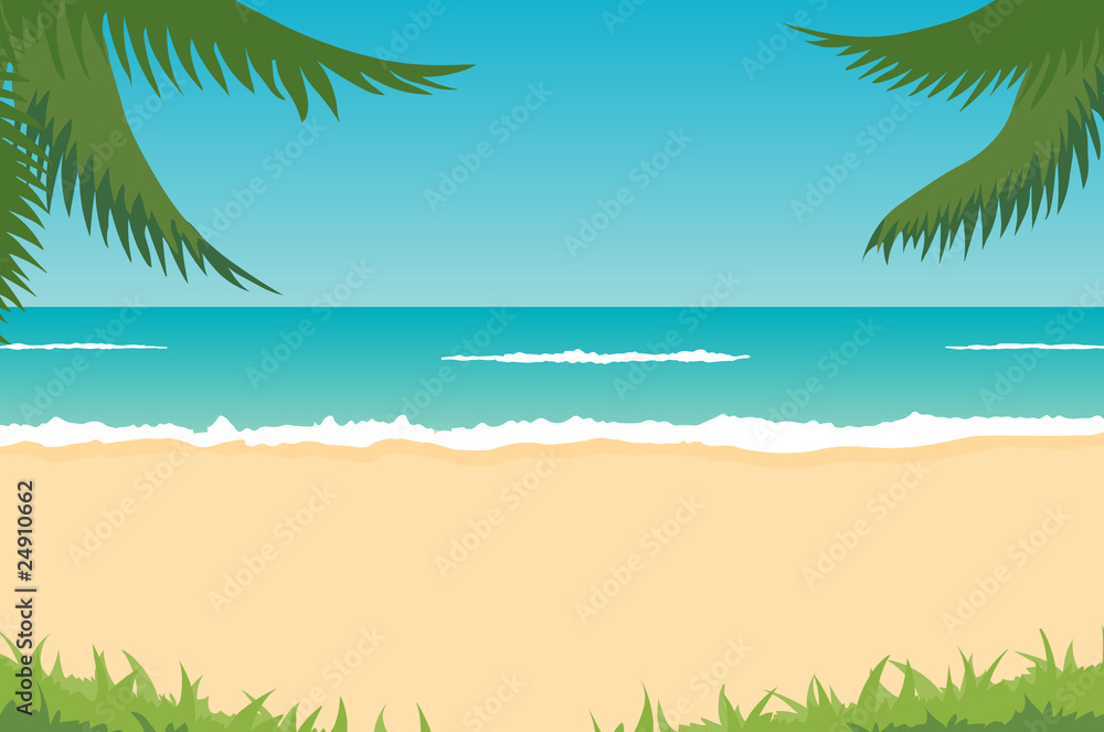 Beach, sea, waves, palms