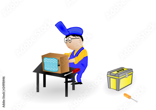 Vector illustration the master the repairing TV.