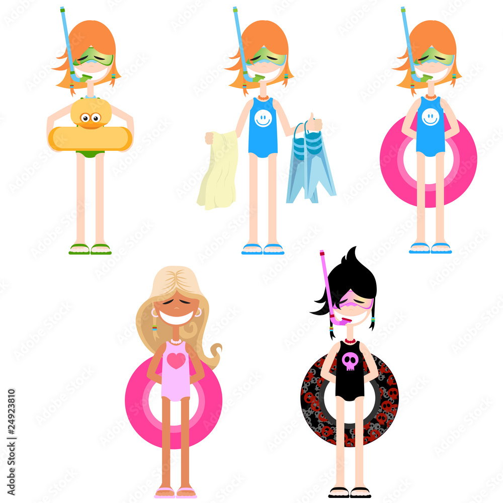 Set of girls on a beach. A vector illustration Set of girls on a beach. A vector illustration