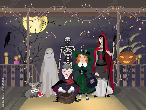 Halloween eve celebration, children in costumes