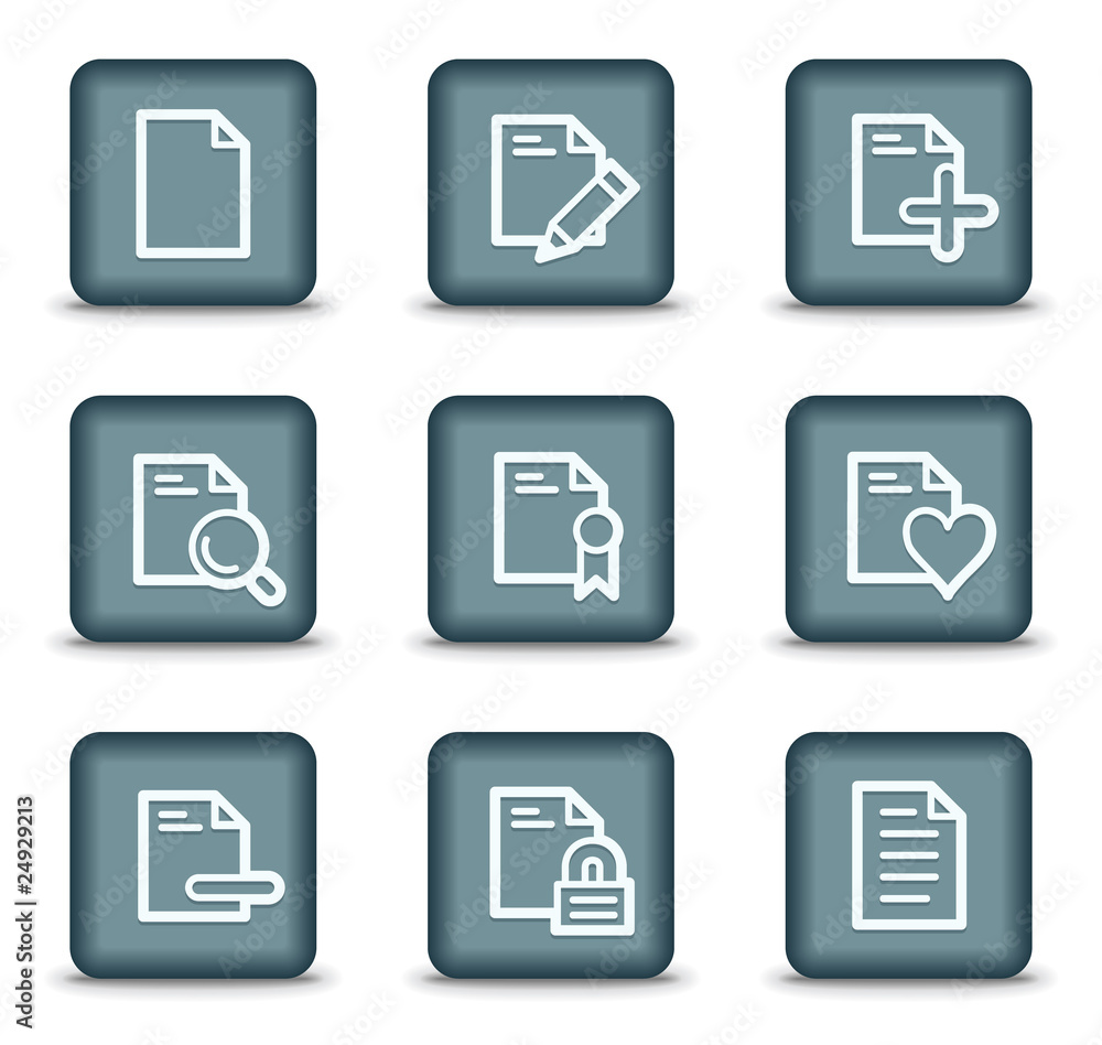Document web icons set 2, grey square buttons Document web icons set 2, grey square buttons