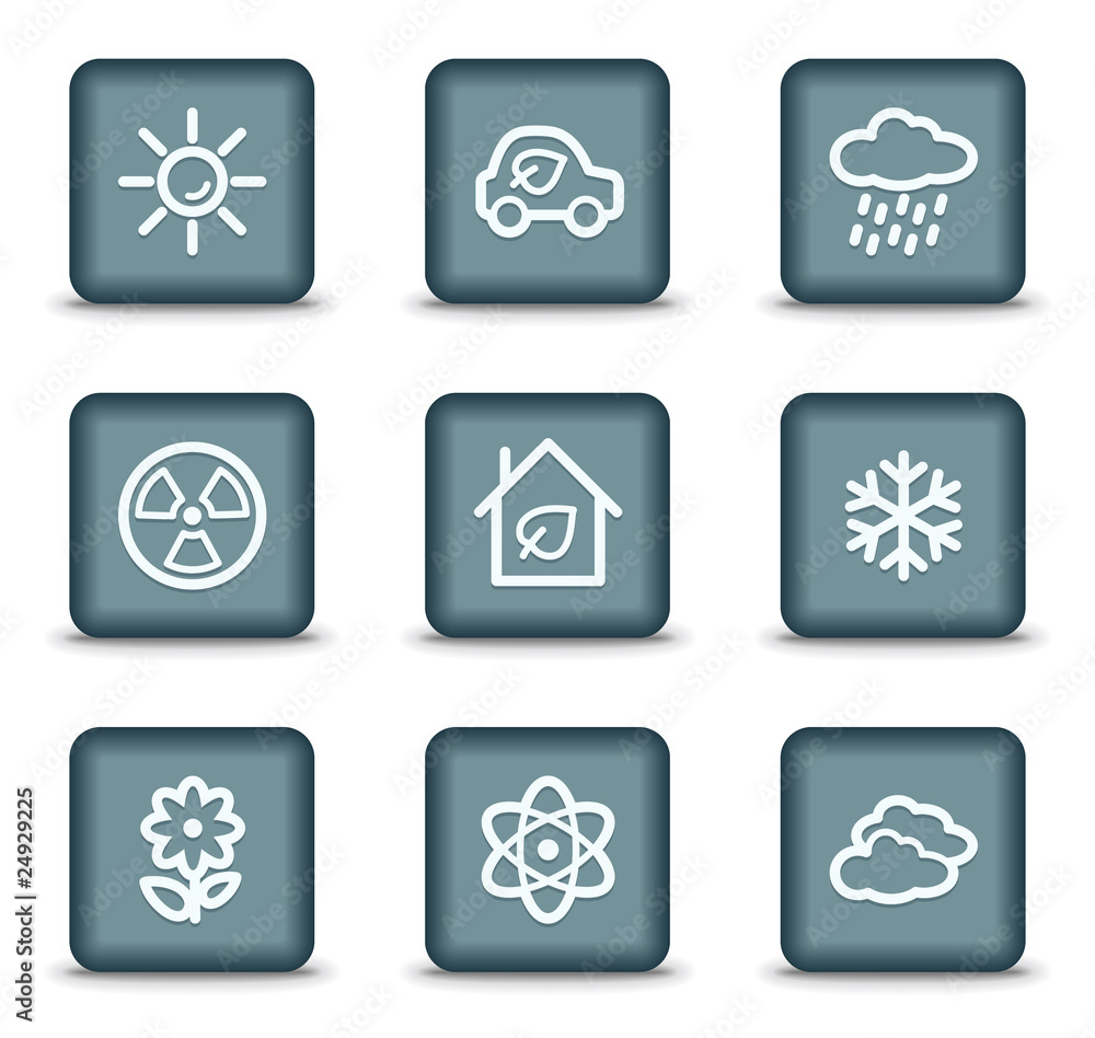 Ecology web icons set 2, grey square buttons