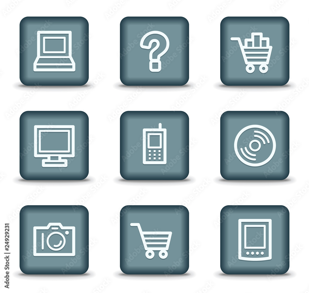 Electronics web icons set 1, grey square buttons Electronics web icons set 1, grey square buttons