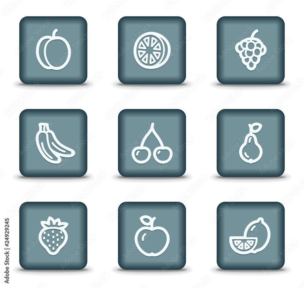 Fruits web icons, grey square buttons Fruits web icons, grey square buttons