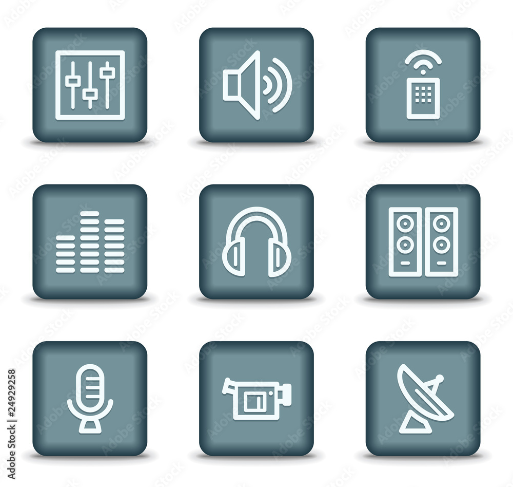 Media web icons, grey square buttons Media web icons, grey square buttons
