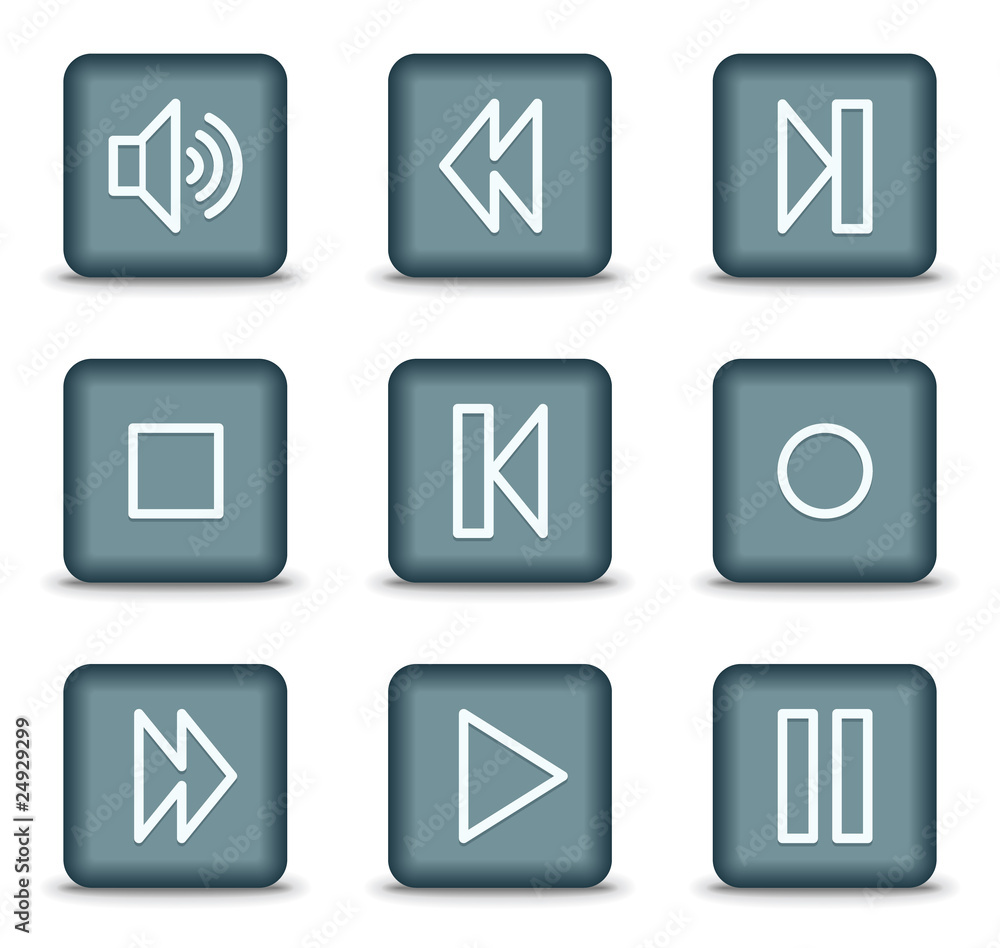 Walkman web icons, grey square buttons Walkman web icons, grey square buttons