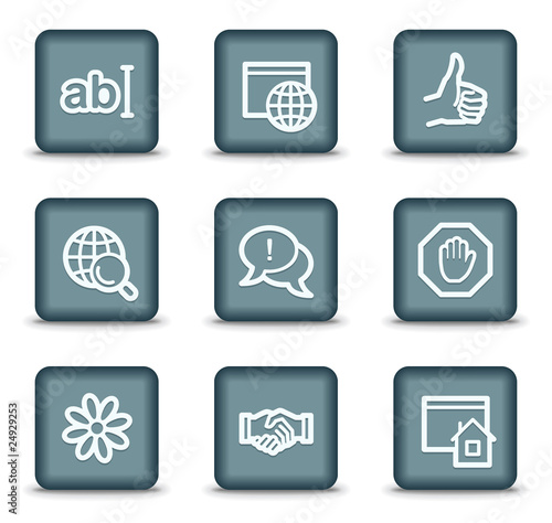 Internet web icons set 1, grey square buttons