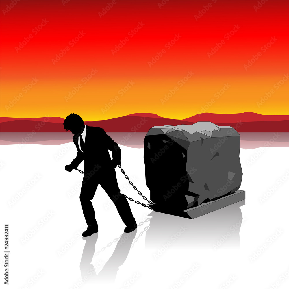 Businessman Held Back by Heavy Load Illustration : Adobe Stock