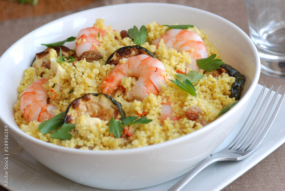 Couscous with tiger prawns and courgette Couscous with tiger prawns and courgette
