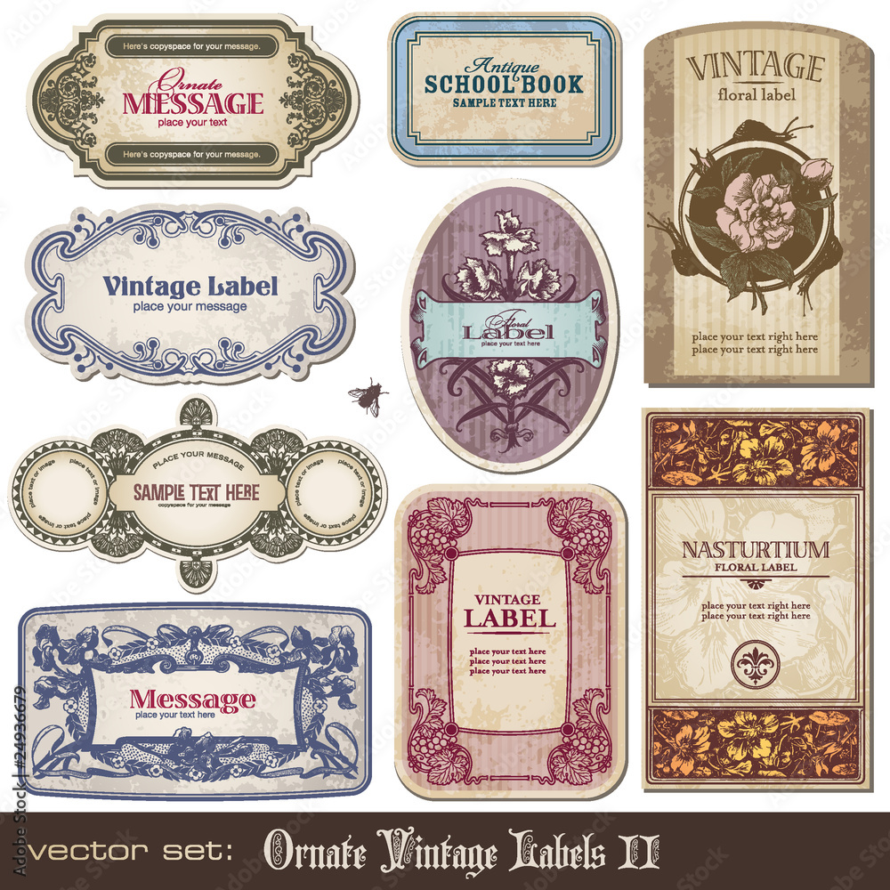set of ornate vintage labels
