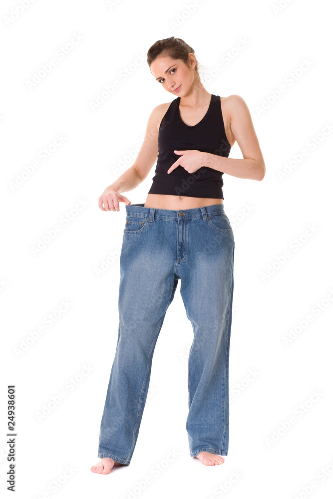 attractive female shows how her old huge jeans, wieght loss conc attractive female shows how her old huge jeans, wieght loss conc