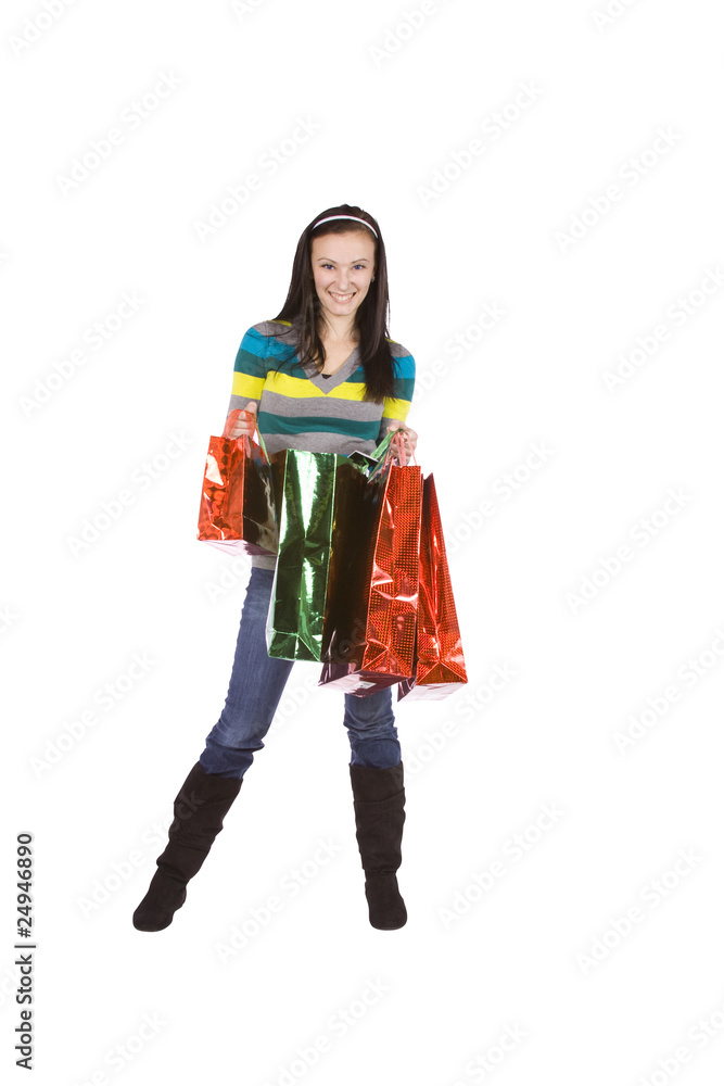 Isolated shot of a Beautiful Girl with Shopping Bags