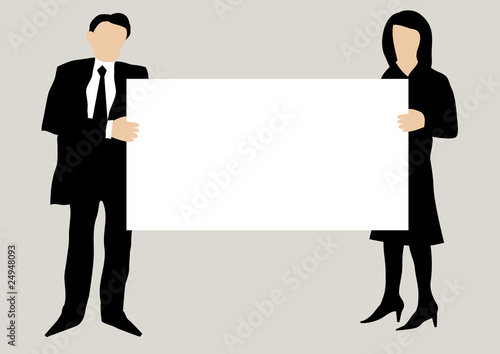 Business persons holding a blank sign