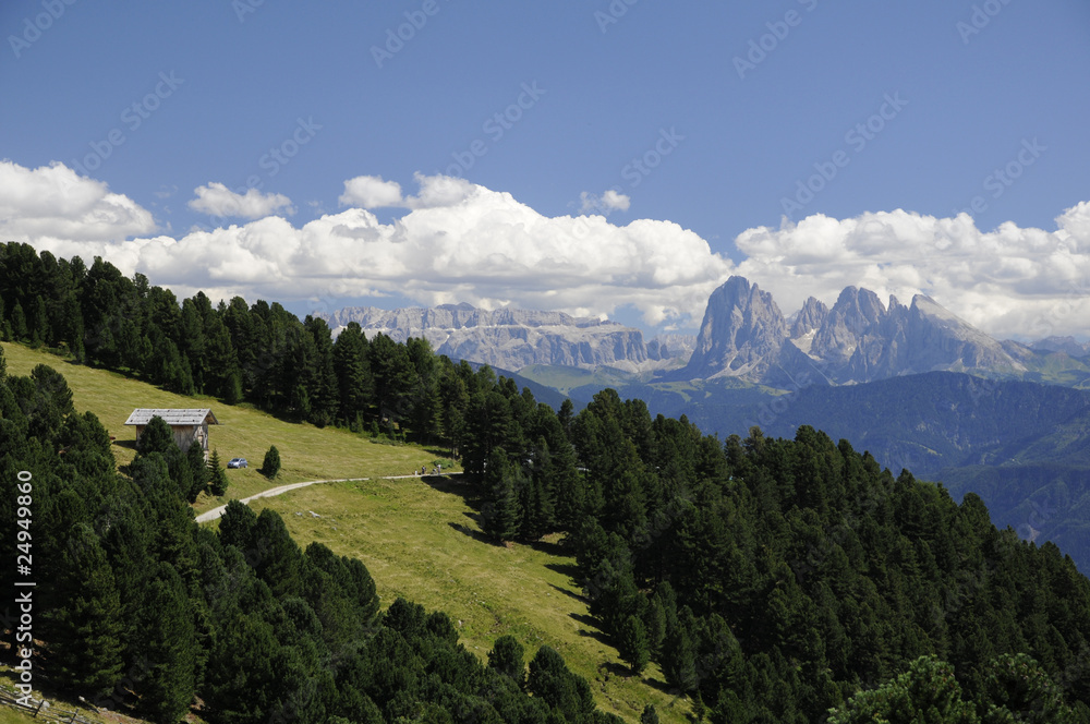 Blick von der Villanderer Alm zu den Dolomiten