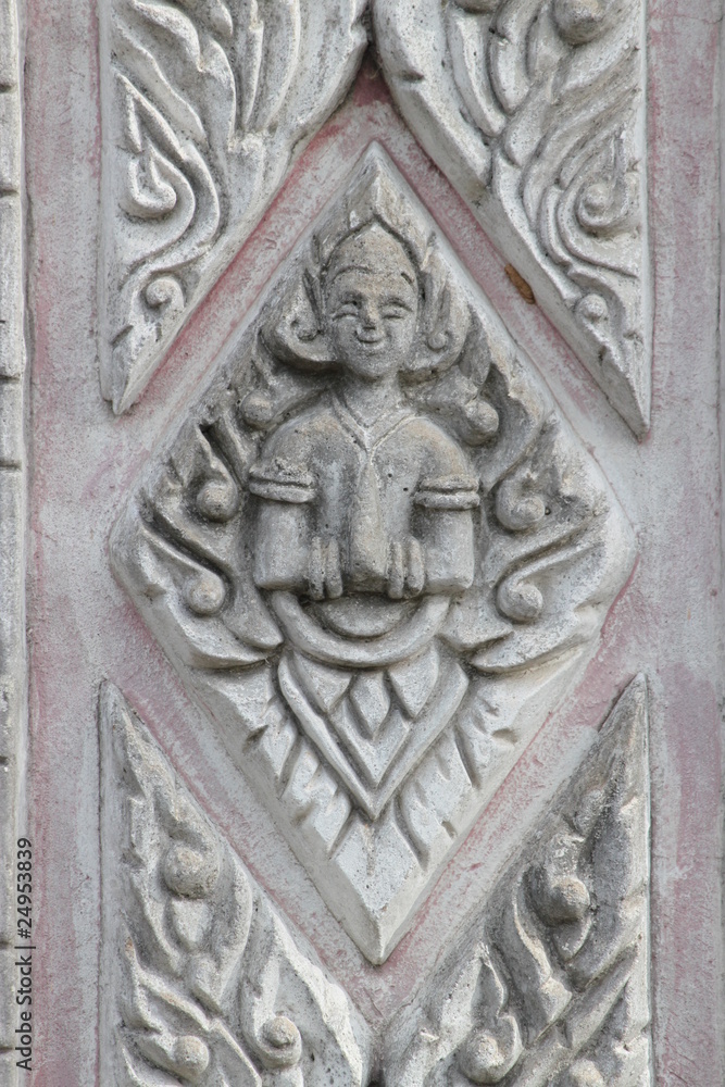 art on pillar, Wat Prang Ku Ban Kwao, Mahasarakam