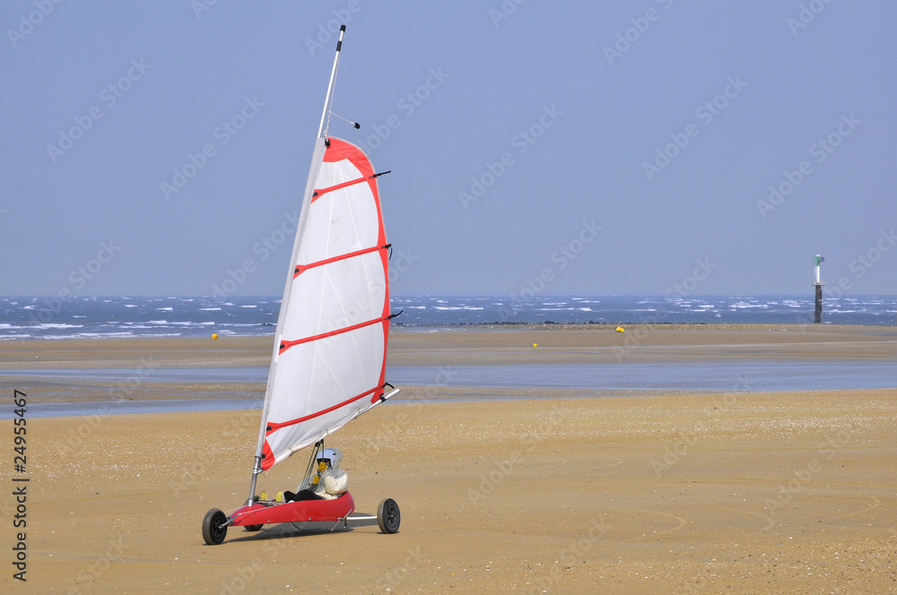 Fototapeta premium Char à voile sur une plage de Normandie en France