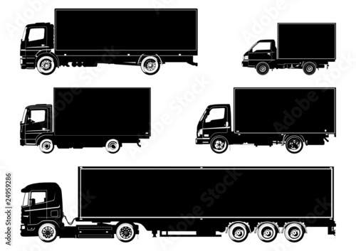 Vector detailed trucks silhouettes set