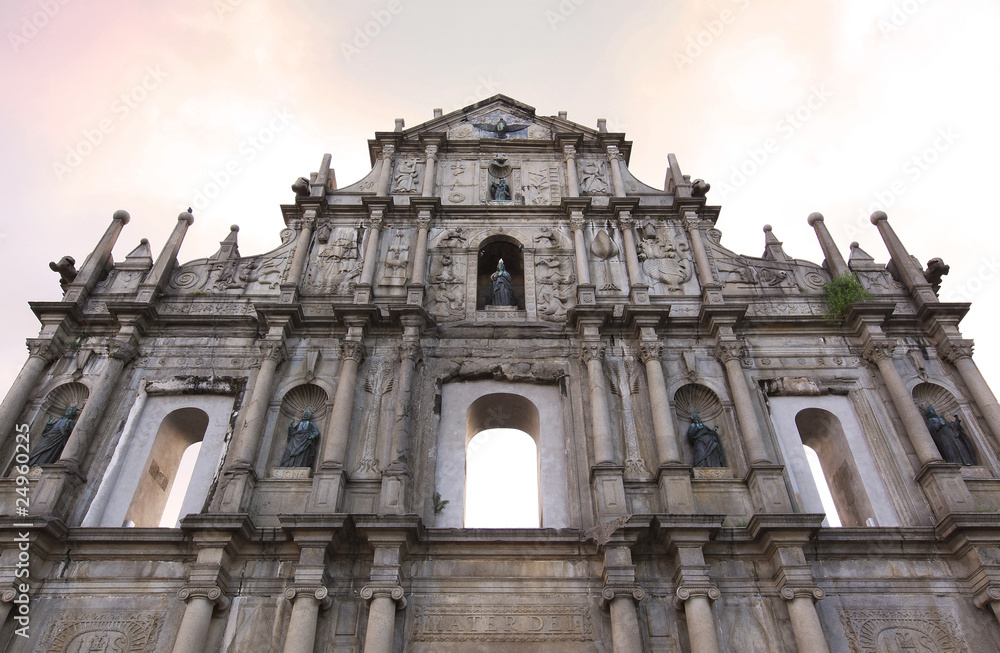 Ruins of Saint Paul's Cathedral in Macau at dusk