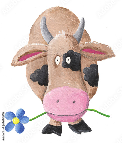 Cow with blue flower