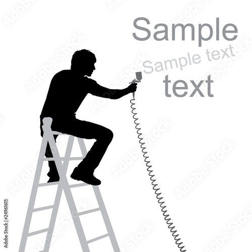 Artist with airbrush silhouette isolated over white background