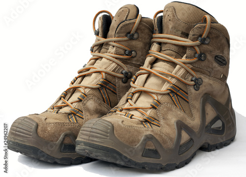 hiking shoes in detail on a white background
