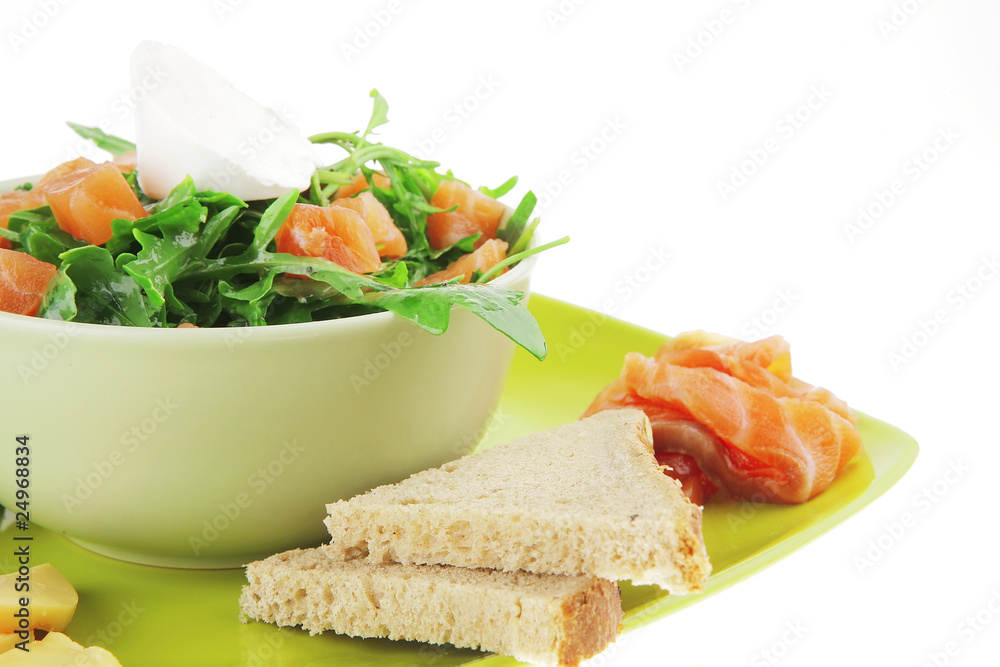 salad with smoked salmon and fromage salad with smoked salmon and fromage
