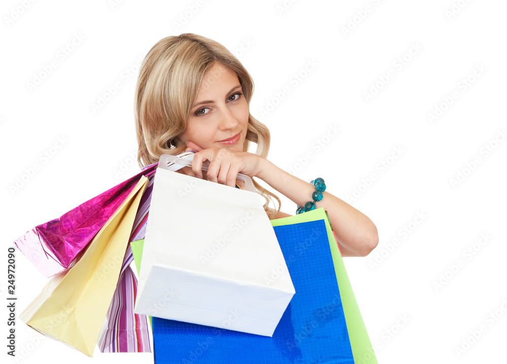 Joyful women customers with their purchases. Joyful women customers with their purchases.