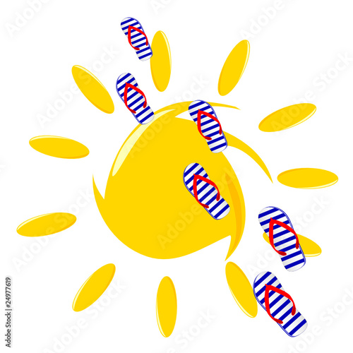 flip flop and sun on white background illustration