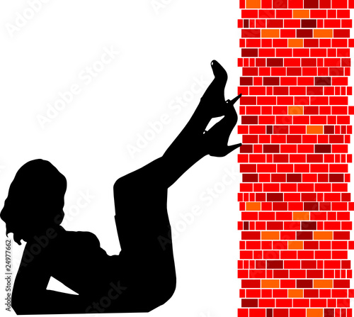 silhouette girl and red brick illustration