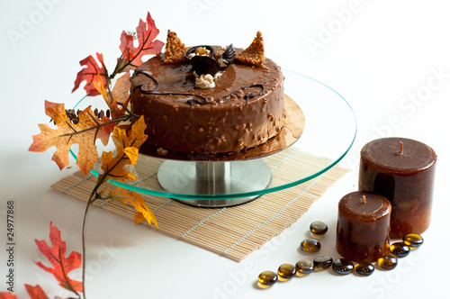 Chocolate nut cake decorated