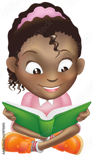 Illustration cute black girl reading book