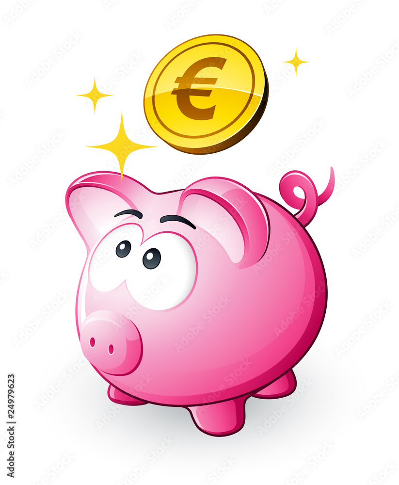 Cochon tirelire et économies euro Stock Vector