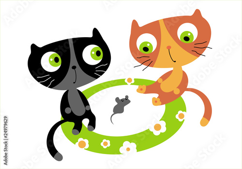 two cats play by mouse