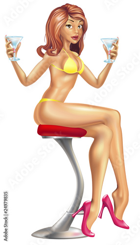 Sexy woman in bikini with cocktails illustration