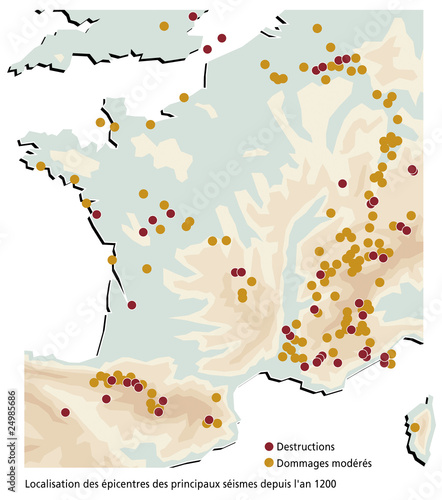 Séismes - Epicentres des séismes en France